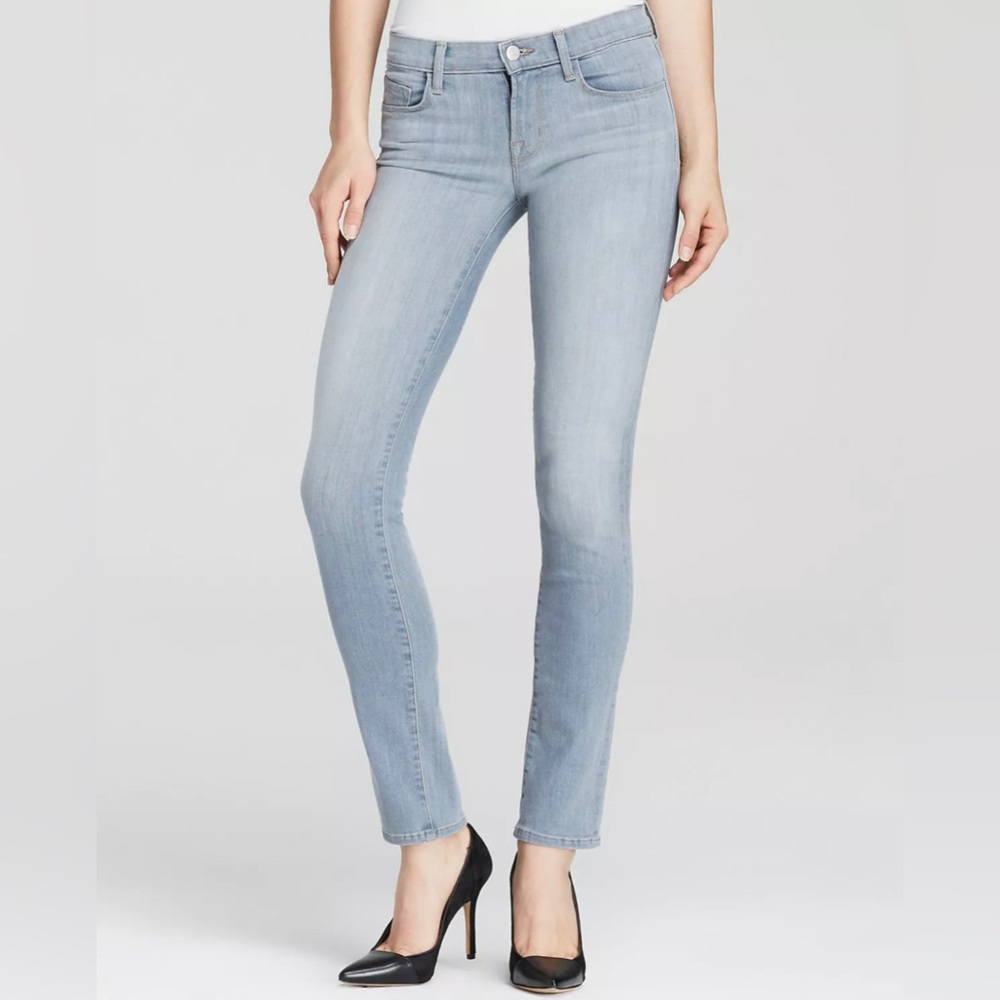 J Brand Rail Light Blue Mid Rise Low Waist Skinny Jeans sz 28 Illusion